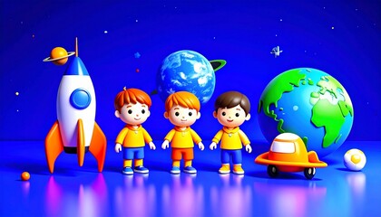 animated illustrations of children with space objects 37