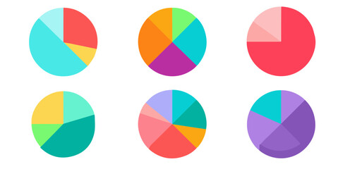 Obraz premium Colorful pie chart set. Business statistics illustration, infographic design elements.