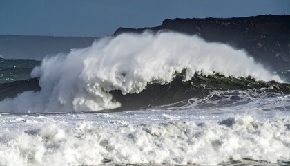 The Stormy Rip. An ultra-realistic, moody, and dramatic photograph of a powerful rip current under a dark, stormy sky. The ocean is a chaotic mess of huge, menacing grey waves.
