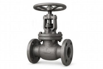 Metal industrial valve with round handle on transparent background, ideal for plumbing and pipeline projects