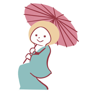 和服で傘をさす女性