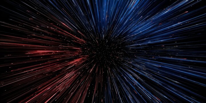 Bright, colorful, and dynamic image of a starburst with red, blue, and yellow colors