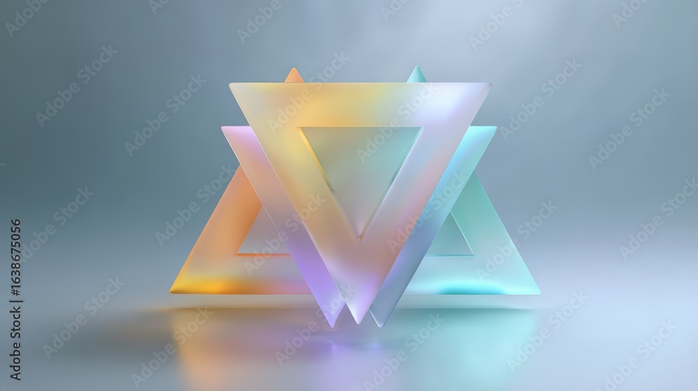 Poster colorful triangle is displayed on a white background. the triangle is made up of three different col