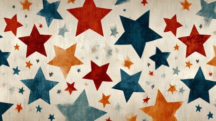 Colorful star pattern with red, blue, and orange stars. The stars are scattered all over the background