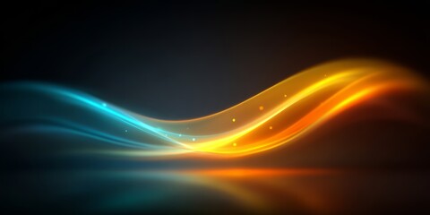 Colorful wave with orange and blue colors. The wave is reflected in the water. The image has a dreamy
