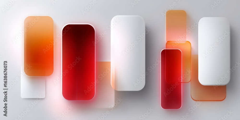Poster series of square shaped objects with red and white colors. the image is a collage of different shape