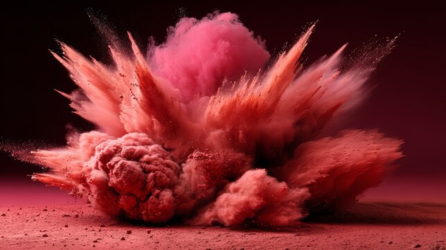 Large explosion of red smoke and dust, creating a powerful and dramatic scene