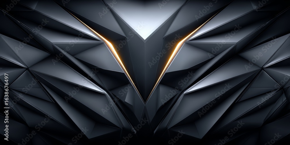 Poster black and orange background with a triangle on it. the triangle is yellow and has a black outline