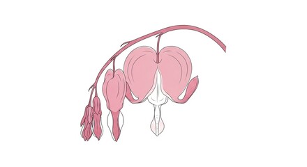 Fototapeta premium A delicate illustration of pink bleeding heart flowers hanging from a branch.
