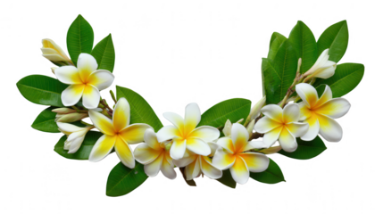 Frangipani flowers in a wreath with a white background, png, transparent
