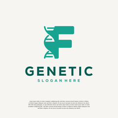 DNA Helix Letter F Logo designs, Genetics Vector Design, Chromosome initial Logo Template