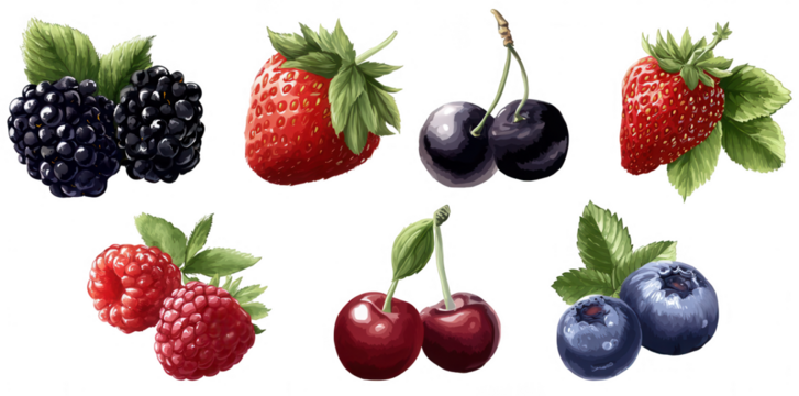 Set of berries on a white background, png, transparent