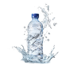 Water bottle with splash, isolated on a white background, png, transparent