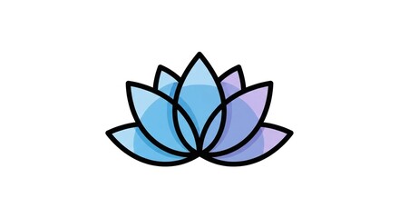 A stylized lotus flower icon with a black outline and a beautiful blue to purple gradient fill, isolated on a white background.