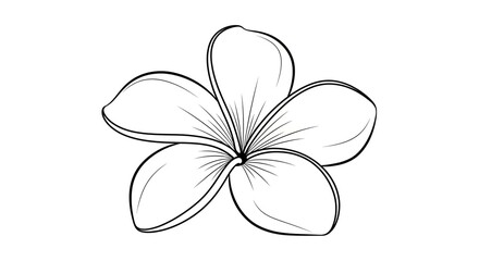 A simple black and white line art illustration of a five-petaled plumeria flower.