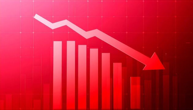 Red Stock Market Crash Chart with Downward Trend Arrow, Financial Crisis Graph with Decreasing Bar Values Representing Economic Downturn