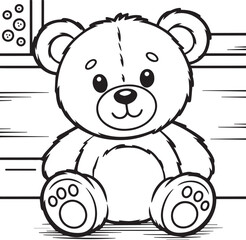 cute black and white outline teddy bear vector drawing for coloring books, nursery decor, and kids designs