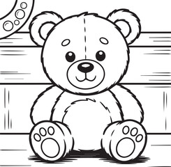 simple teddy bear illustration in black and white outline style for children&rsquo;s prints, crafts, and stickers