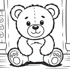 line art teddy bear drawing in black and white for minimal kids designs, t shirt prints, and nursery themes
