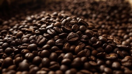 Aromatic Cascade CloseUp of Roasted Coffee Beans Pile.