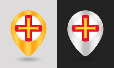 Obraz premium Gold and Silver Guernsey Flag Map Pin Icon