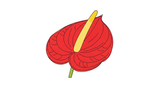 A stylized illustration of a single red anthurium flower with its yellow spadix and green stem.