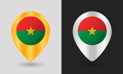 Gold and Silver Burkina Faso Flag Map Pin Icon