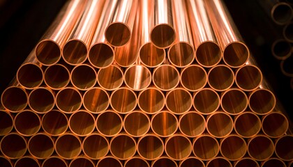 Copper pipes stacked in a pyramid