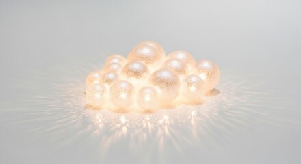 Cluster of illuminated frosted glass spheres casting dappled light patterns
