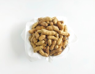 Steamed peanuts on white background
