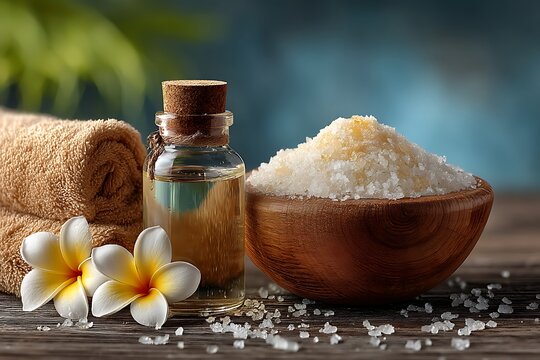 Wooden bowl lemon spa setting high resolution photo