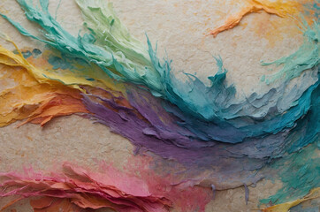 Naklejka premium Vivid wave abstract on handmade fiber paper background