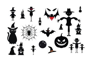 Fototapeta premium Black & White Halloween Elements – Spooky Vector Set