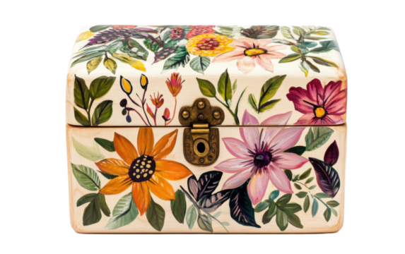 A hand painted wooden keepsake on white background,png