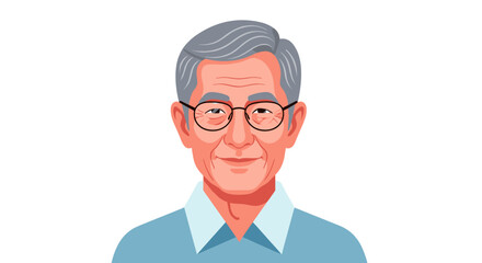 Illustration of an elderly man with gray hair wearing glasses and a blue shirt on a white background