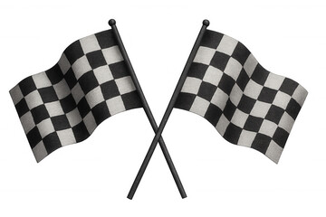 Fototapeta premium Two checkered flags waving on transparent background, representing motorsport, racing, competition, and victory