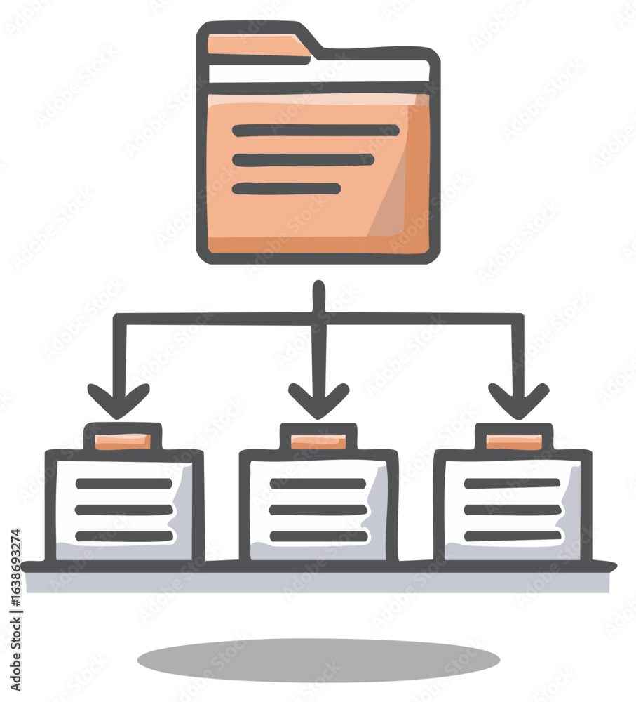 Aufkleber hand drawn icon of data organization and file distribution system flowchart