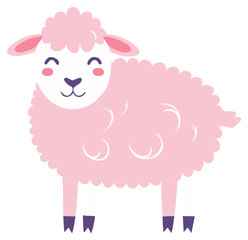 Vibrant pink cartoon sheep character smiling happily for nursery or farm themes