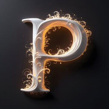 Ornate capital letter P in an elegant serif style, featuring intricate swirls and a magical golden glow. A sophisticated typographic element.