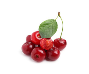 Yummy ripe red cherries isolated on white