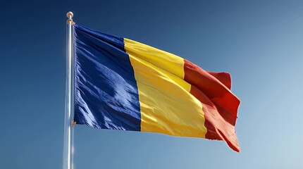 National Day of Chad Flag Waving Against Blue Sky background