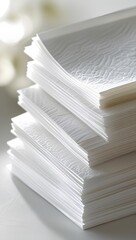 Stack of Textured White Paper Sheets in Close-Up