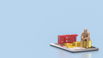 The Calculator and gold coins for DEBt or Business concept 3d Rendering.
