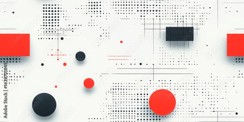 Poster a futuristic abstract 3d render of a geometric composition with red and black shapes on a digital-st