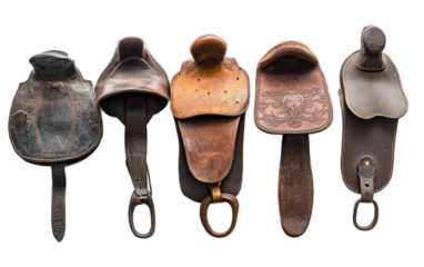 A series of antique leather sad on white background,png