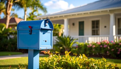  blue mailbox on the road