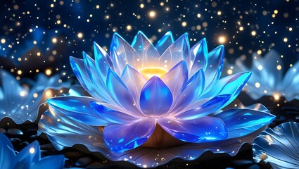 Glowing Blue Lotus A mystical and captivating digital artwork showcasing serenity, peace, and spiritual awakening, perfect for background wallpaper or meditation aid.