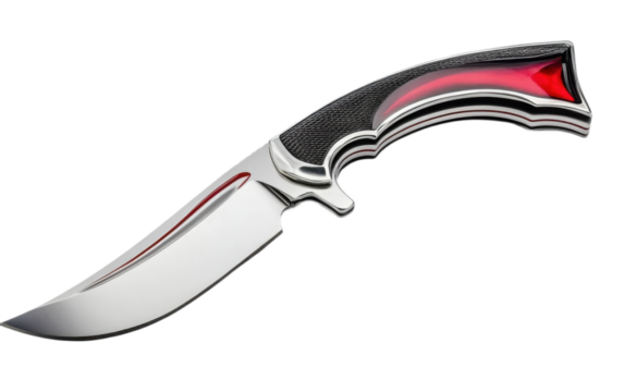 A silver and red knife on white background,png