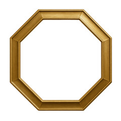 Elegant Octagonal Golden Picture Frame with Textured Surface and Beveled Edges, Isolated on Black