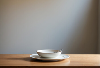 White porcelain plate on a wooden table
